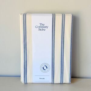 The Company Store Narrow Stripe Navy Cotton Percale Duvet Cover - Twin